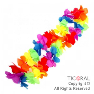 COLLAR HAWAIANO FLORES TELA MULTICOLOR FLUO x 12